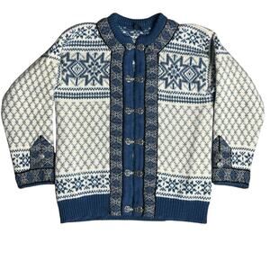 Vtg. Dale Of Norway Cardigan Sweater Sz 44 Large Fair Isle Nordic 100% New Wool